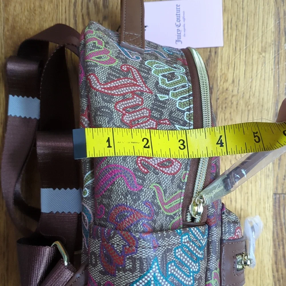 NWT Juicy Couture Graffiti Logo Mini Backpack Y2K Vibes Brown And Multicolor